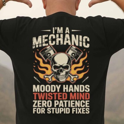 Moody Hands Twisted Mind - Mechanic Skull Quote