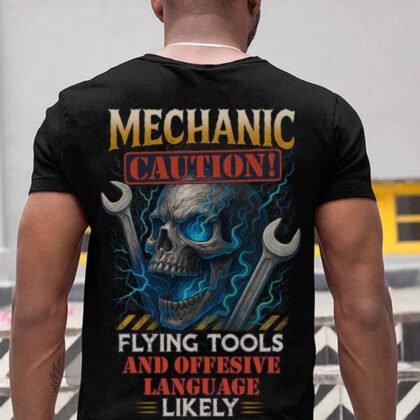 Caution Flying Tools Mechanic Apparel - Skull Humor