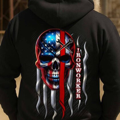 Ironworker Skull Flag Tools Apparel - Ironworker Patriotic